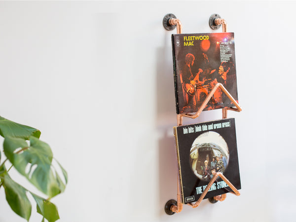 Vinyl record wall display - Handmade with copper pipe | 2 tier