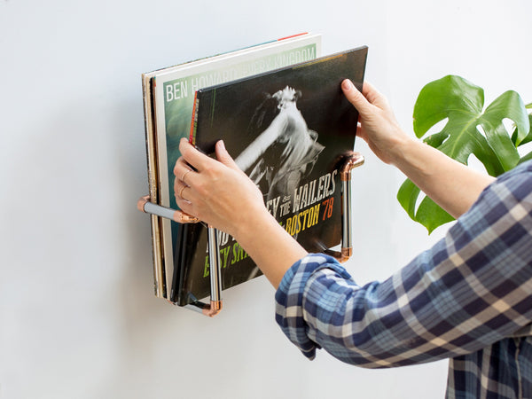 Vinyl record holder - Handmade with industrial copper and chrome pipe