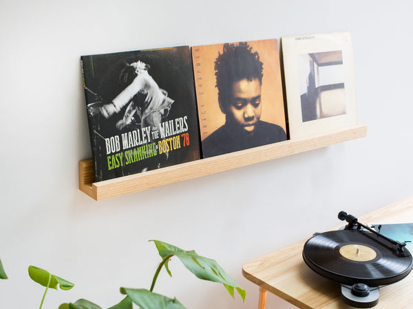 Vinyl Record Ledge (Triple) - Handmade with Ash Hardwood - Wall mounted